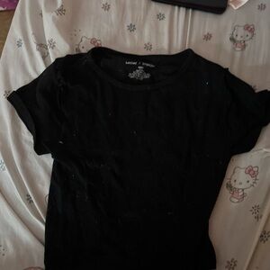 Black Ribbed Short Sleeve Tee